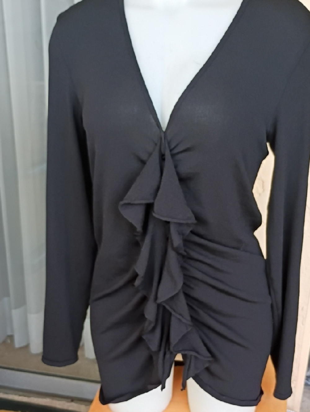 Elegance Paris Women's Black Ruffle Front Long-Sleeve Top